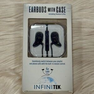 Black Earbuds with Remote and Mic with Case